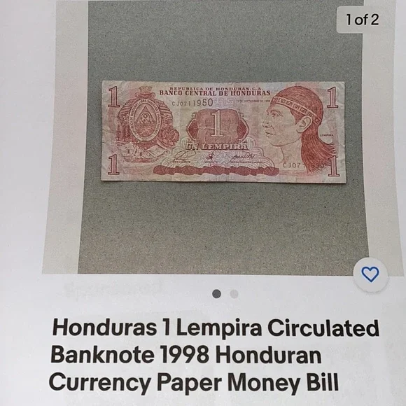 Iraq Circulated 250 Dinar Bank Note and a Circulated Honduran Paper Money Bill - Picture 13 of 13